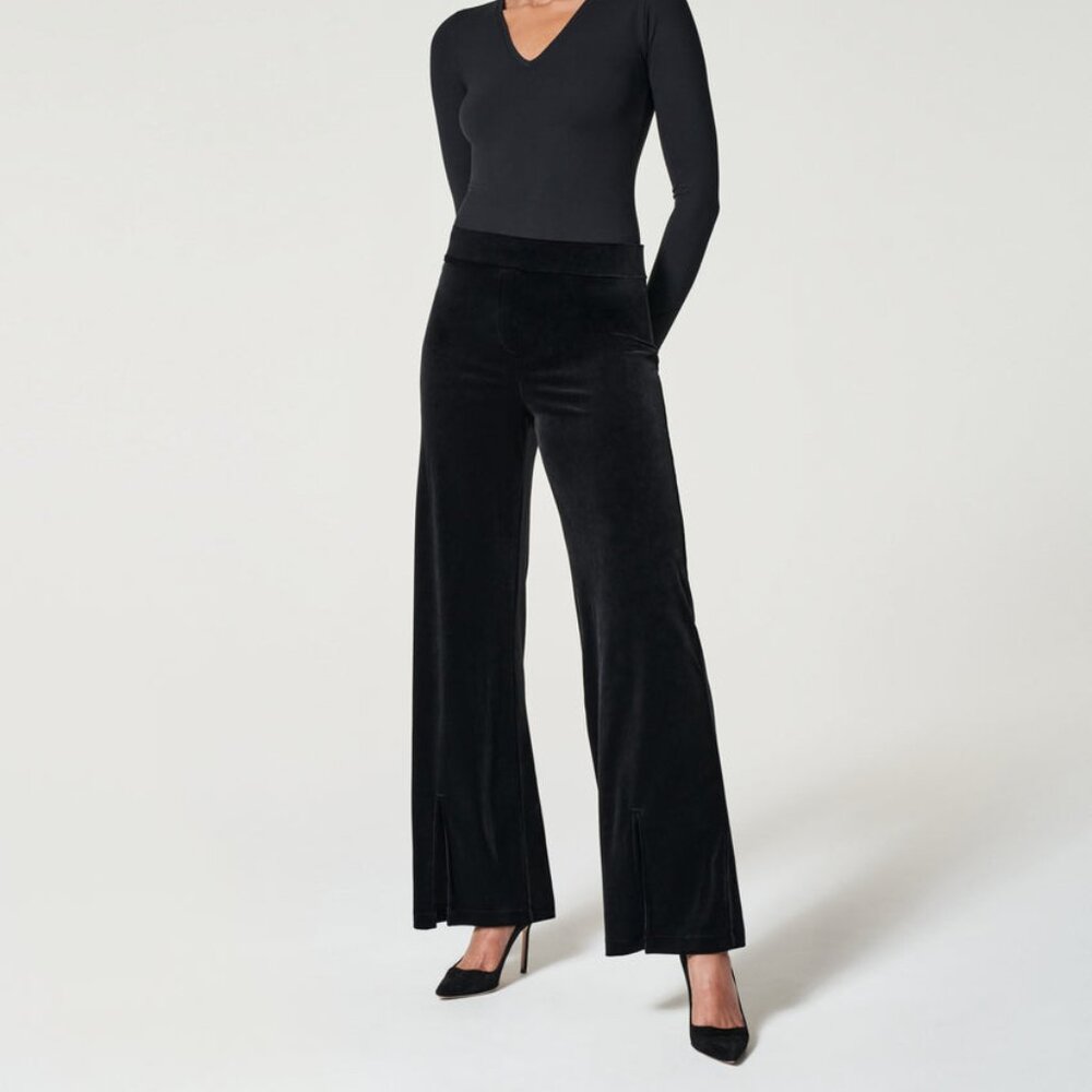 Spanx Black Velour Split Hem Pants